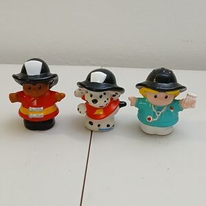 Fisher Price Firefighter Nurse Dog Little People Figures 2.5" Tall Set of 3 Lot